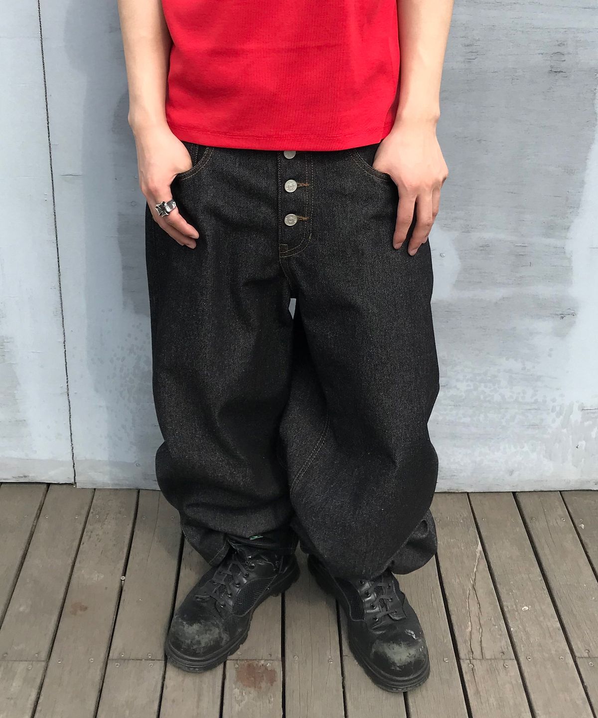 기철(KICHUL) Midnight Raw Wide Denim Pants (Black)