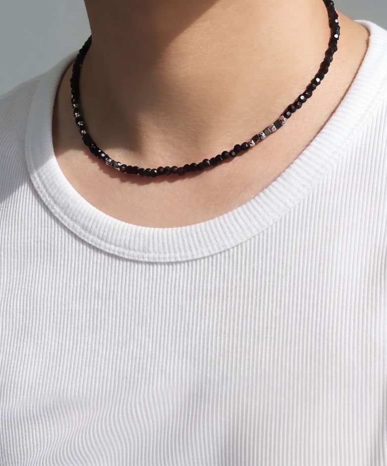 남자 목걸이 블랙 크리스탈 초커 CLEF TONIC STONE NEC