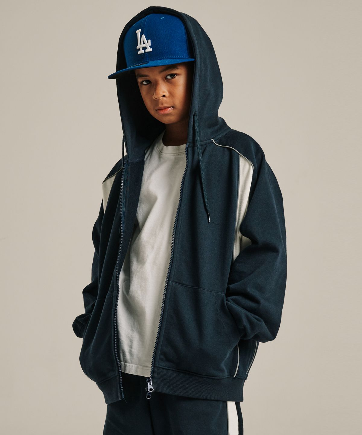 테이크이지 키즈(TAKEASY KIDS) 스카치 배색 후드집업 (다크네이비)