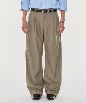 Refined Soft TR Pleated Wide Pants (Beige)