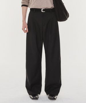 Refined Soft TR Pleated Wide Pants (Black)