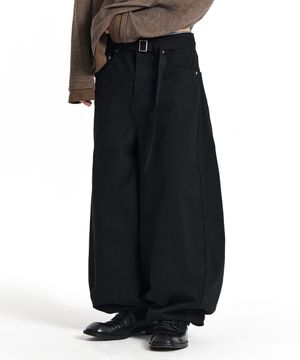 Belted Volume Fit Cotton Pants (Black)