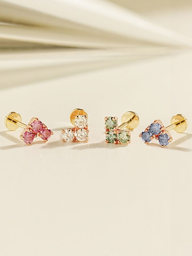 [0.8mm]14K 인터널 모이사나이트 다이아 블럭 하트 라블렛 피어싱 귀걸이
