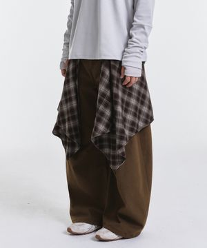 Layered Offcheck Wide Pants (Brown)