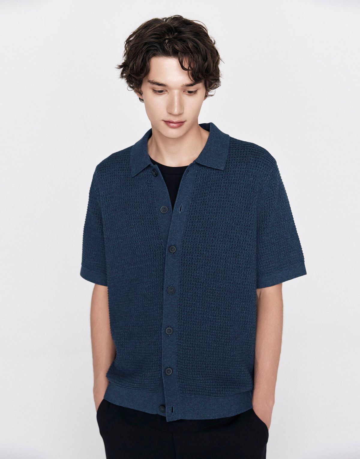 지오다노(GIORDANO) 크로쉐 폴로넥 반팔 가디건(9GG) 055904 [2color]