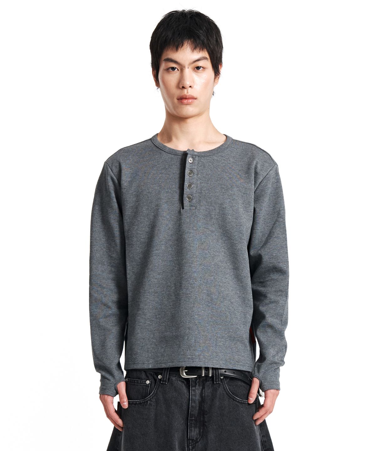 기철(KICHUL) Essential Henley Long sleeve (Charcoal)