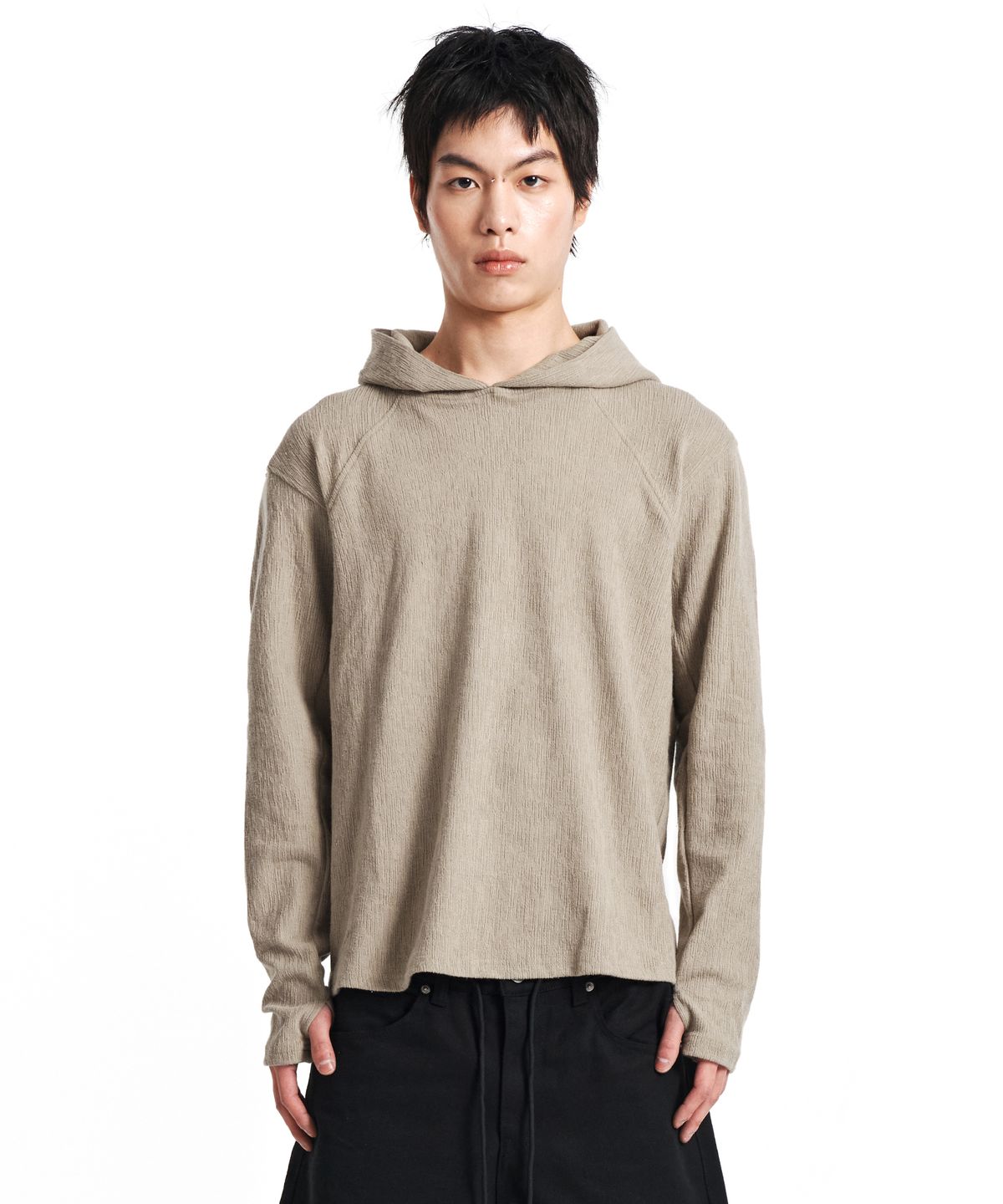 기철(KICHUL) Frame Slub Knit Hoodie (Beige)