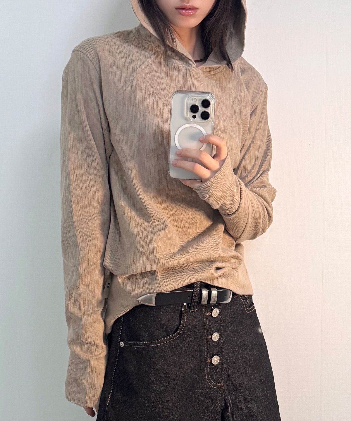 기철(KICHUL) Frame Slub Knit Hoodie (Beige)