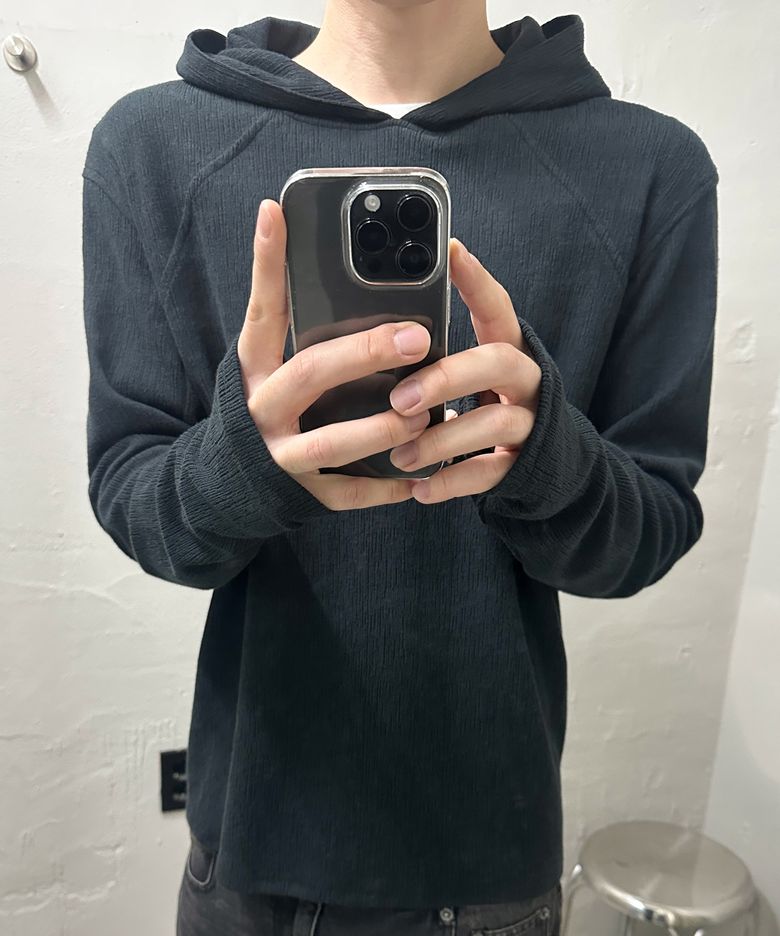 Frame Slub Knit Hoodie (Black)
