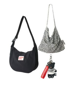 [SET] Halfmoon cross bag_black & Rabbit eco bag_Black flower & BB KEYRING SET