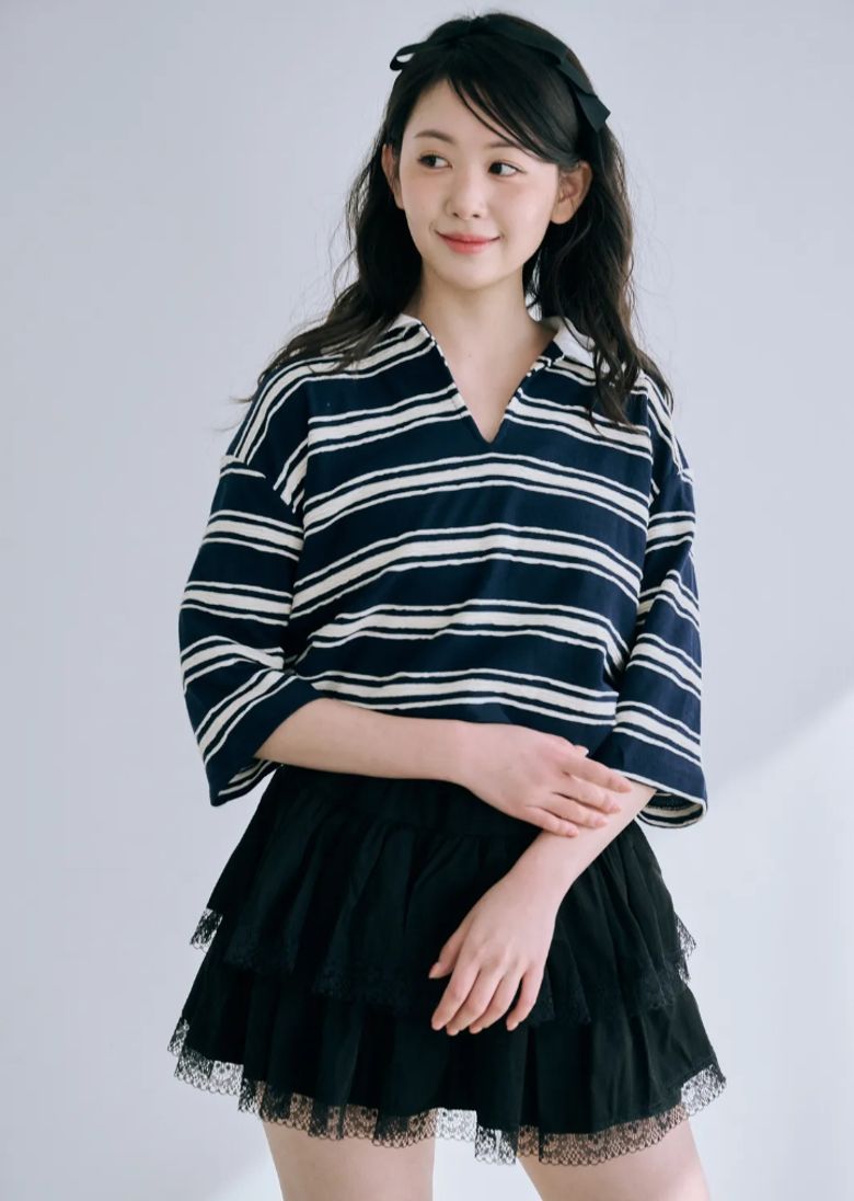 이센셜 스트라이프 반팔 티셔츠 (네이비)
