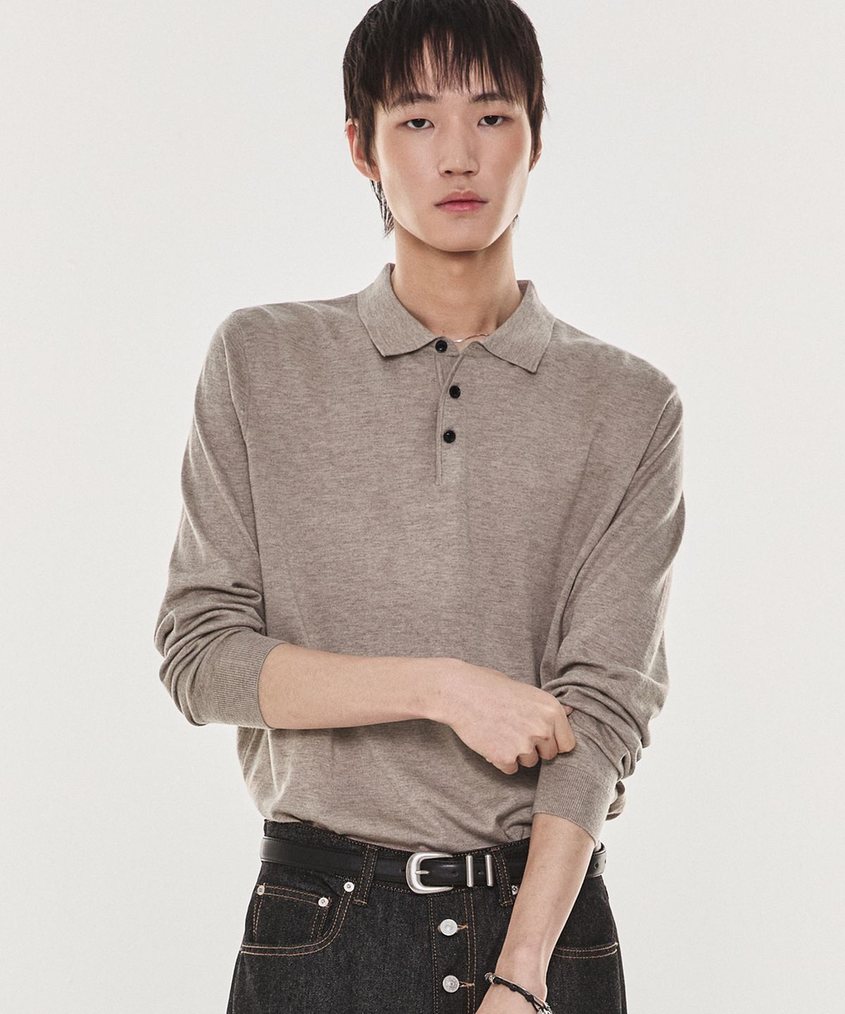기철(KICHUL) Structured Polo Knit Shirt (Beige)