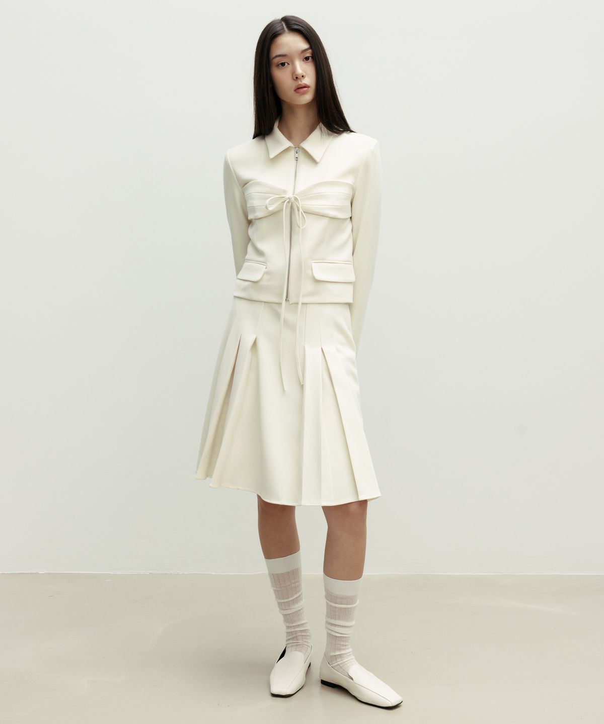 더티스(THETIS) PLEATS MIDI SKIRT_TT4W504IV