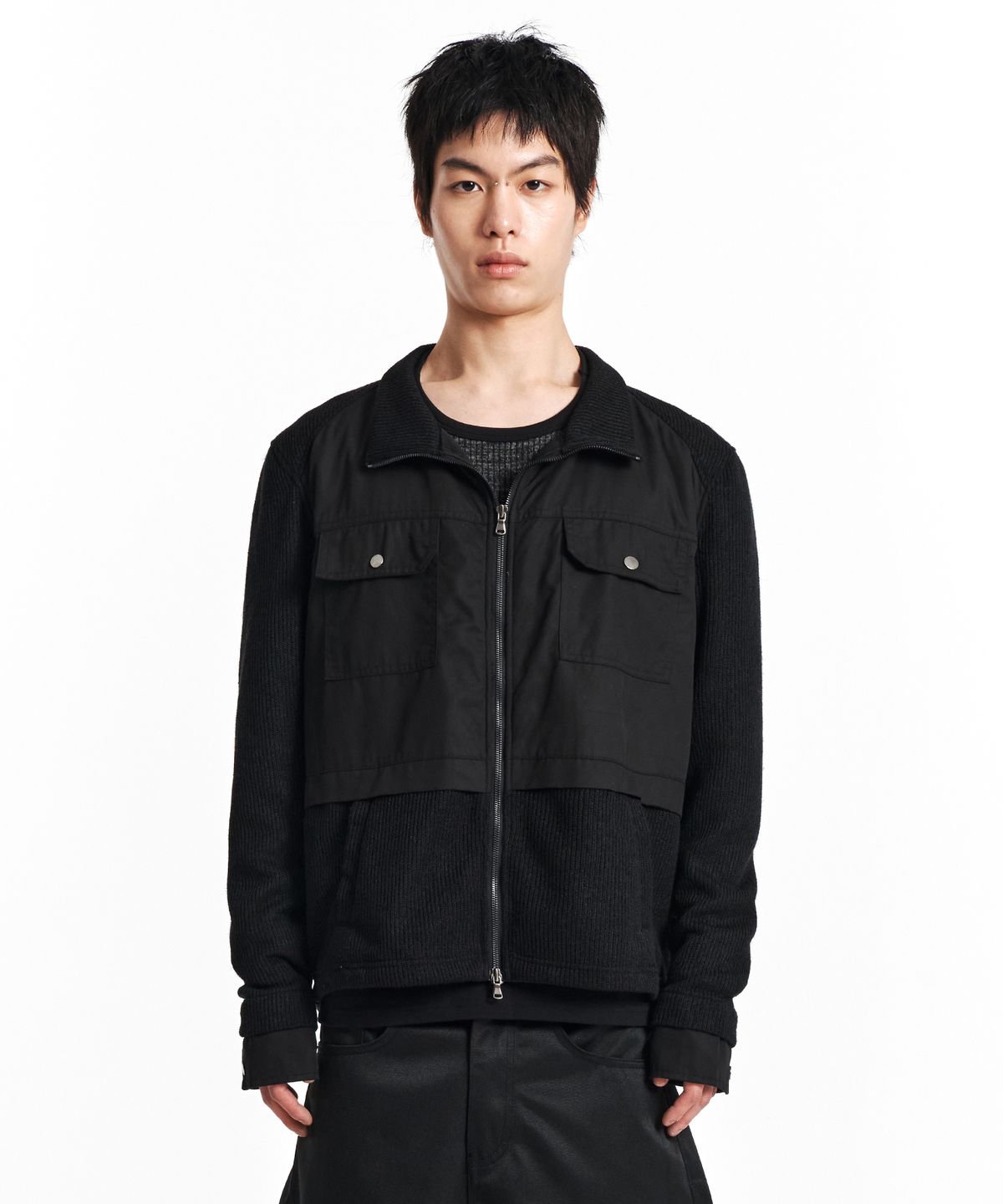 기철(KICHUL) Mono Clash Knit zip-up (Black)