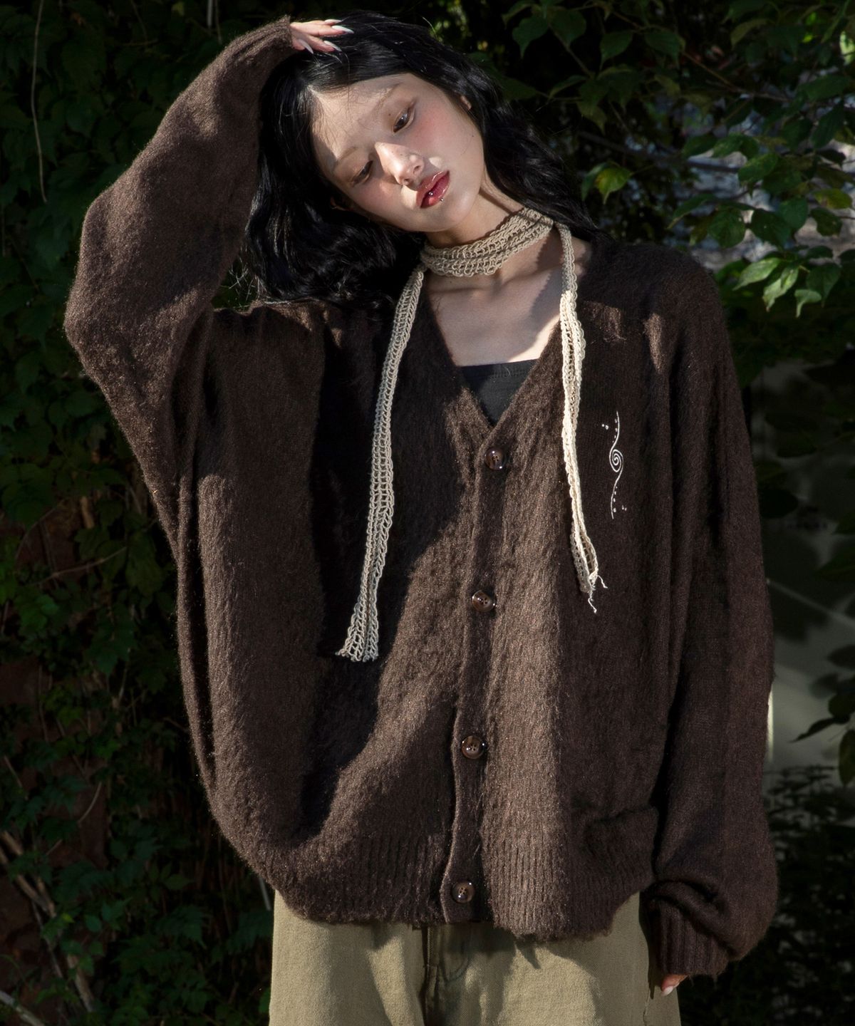 루나키후(RuNaKi'Hu') WXK027 후와후와 루즈핏 가디건 (BROWN)