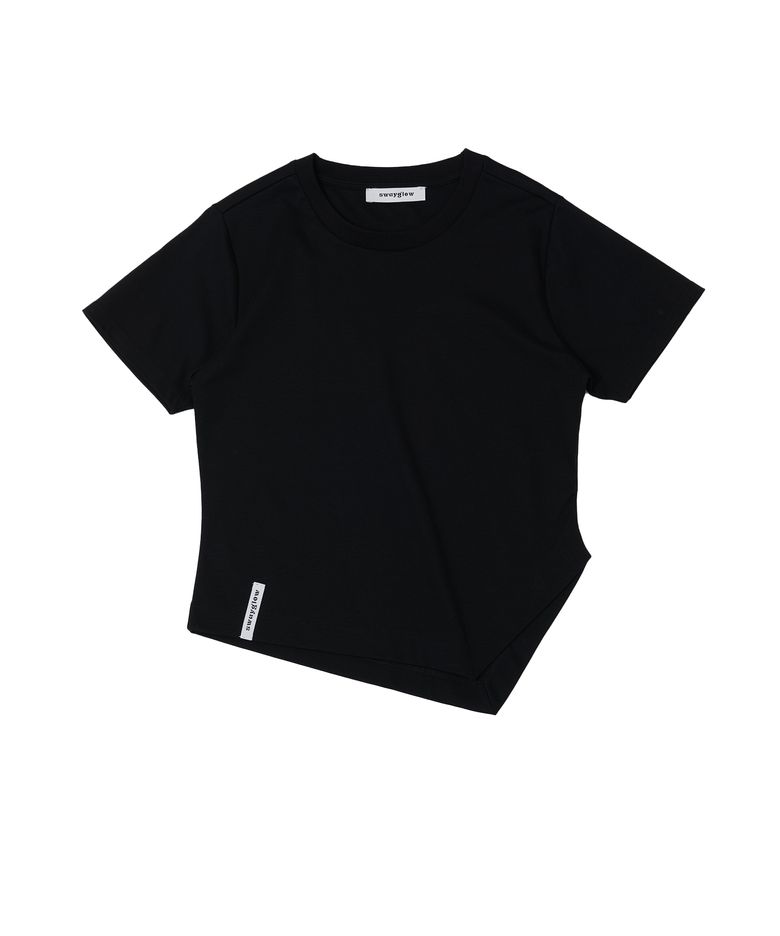 [GIZA COTTON FABRIC]사선 크롭 티셔츠_블랙