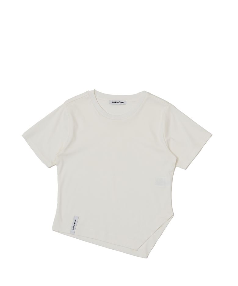 [GIZA COTTON FABRIC]사선 크롭 티셔츠_화이트