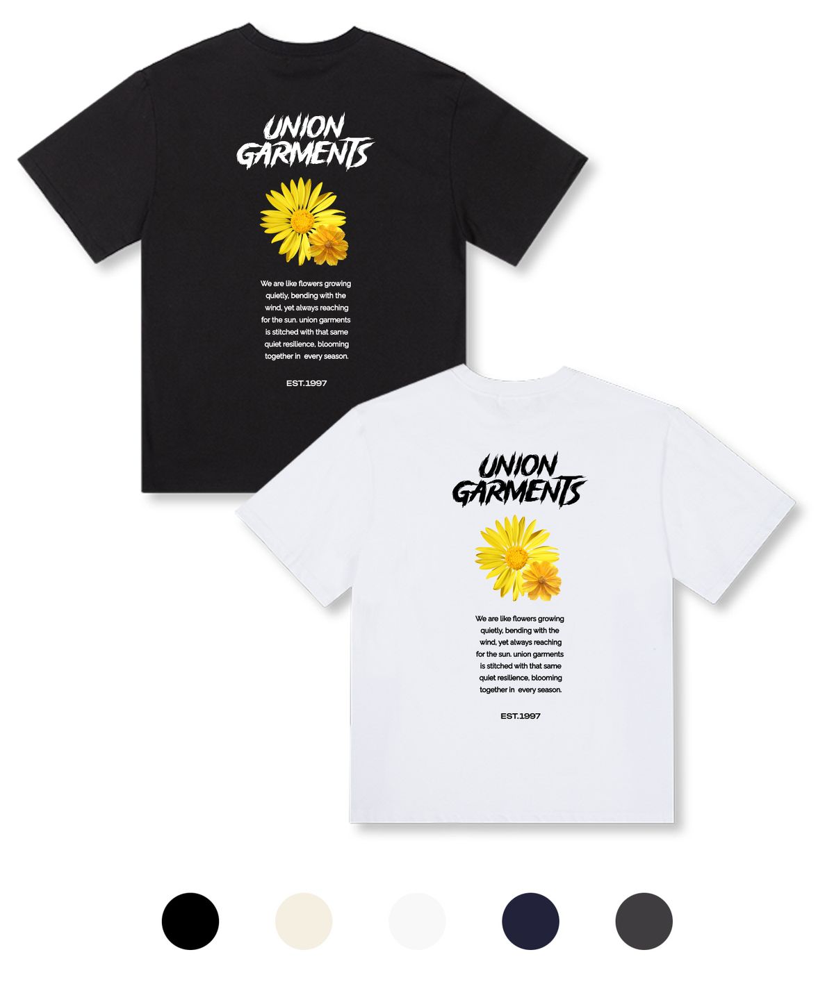 유니온가먼츠(UNION GARMENTS) 투플라워 오버핏 반팔 티셔츠 5 COLOR