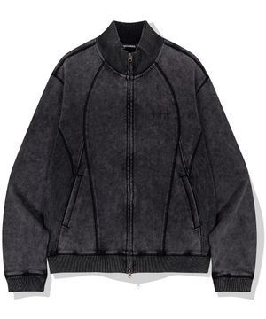 4 Symbol Pigment Incision High Neck Zip Up - Black