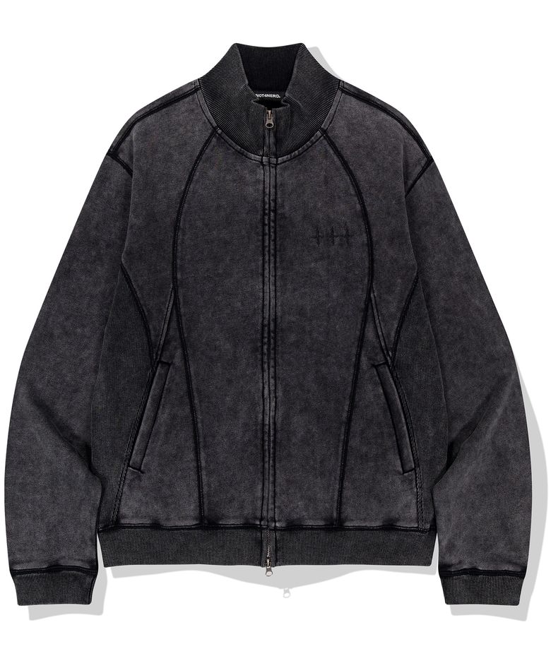 4 Symbol Pigment Incision High Neck Zip Up - Black