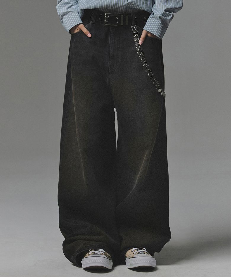 Mud Washed Regular Fit Denim Pants - Black