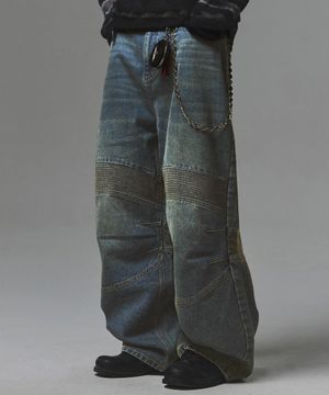 Structured Biker Denim Pants - Deep Blue