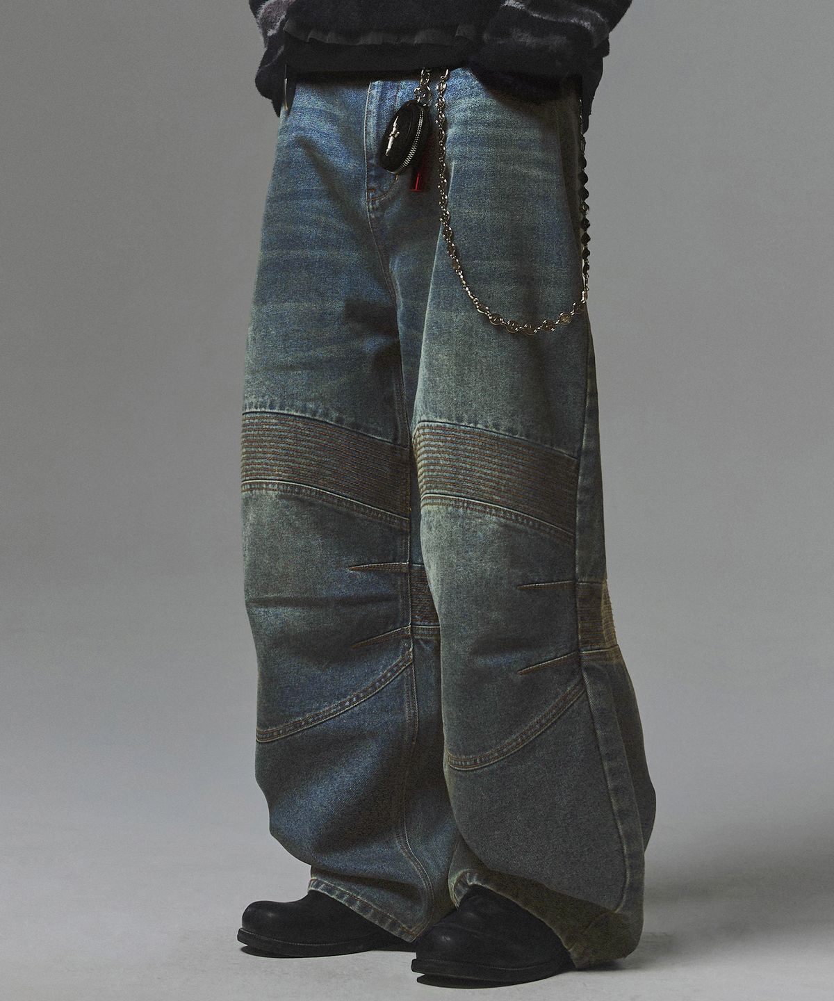 낫포너드(NOT4NERD) Structured Biker Denim Pants - Deep Blue