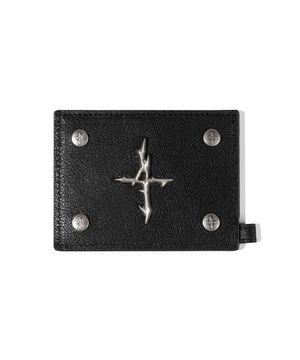 4 Symbol Pendant Leather Card Case - Black