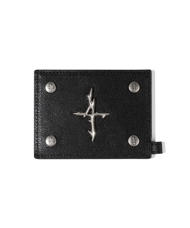4 Symbol Pendant Leather Card Case - Black