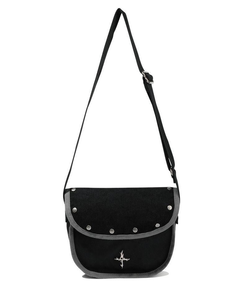 4 Symbol Stud Corduroy Mini Cross Bag - Black
