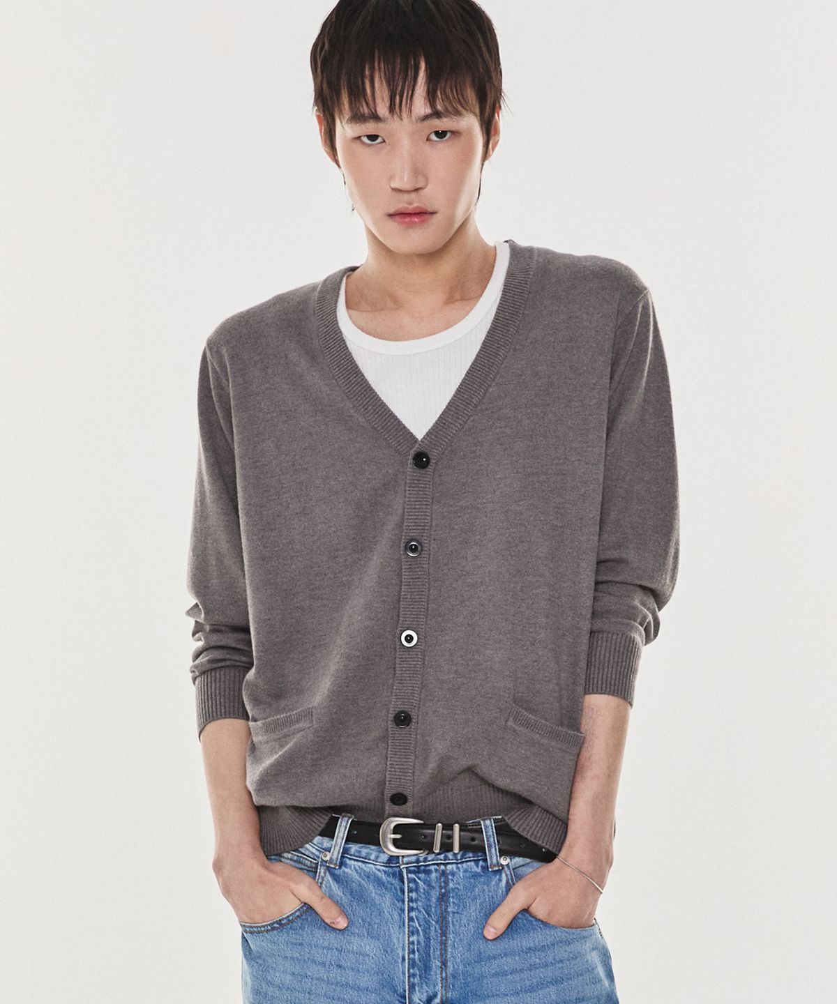 기철(KICHUL) Daylight Solid Cardigan (Warm Grey)