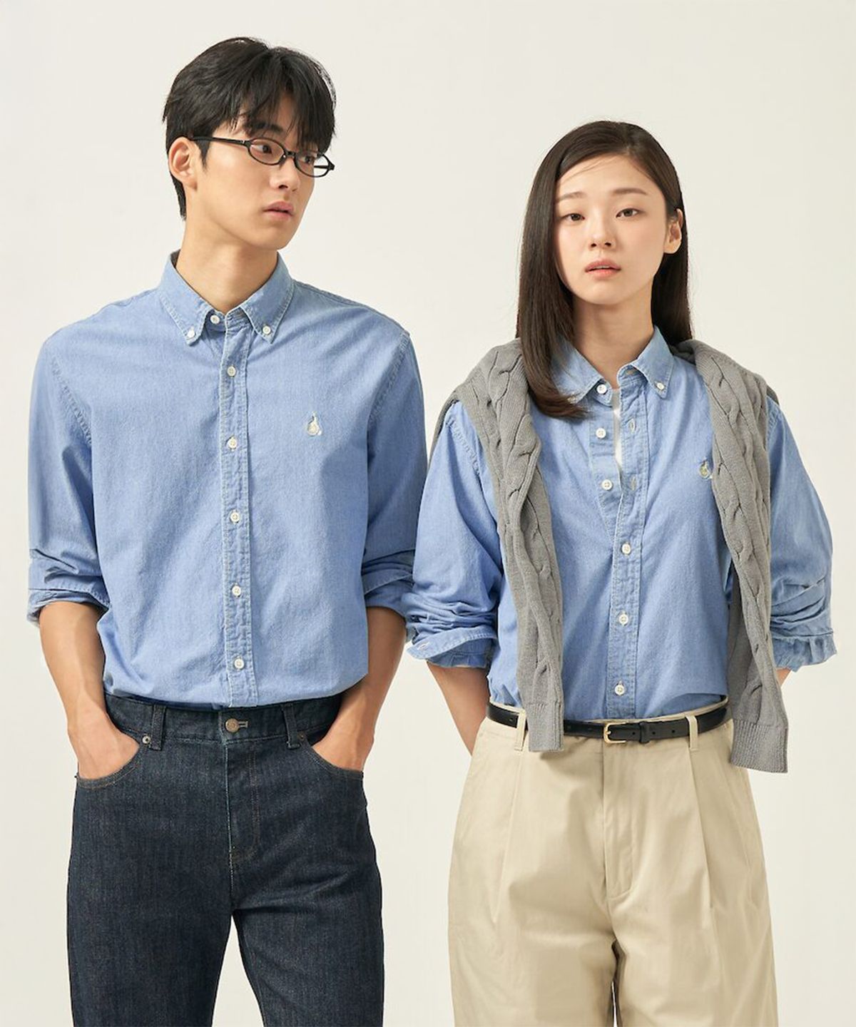 빈폴 멘(BEANPOLE MEN) [Essential] 남녀공용 샴브레이 데님 셔츠  스카이 블루