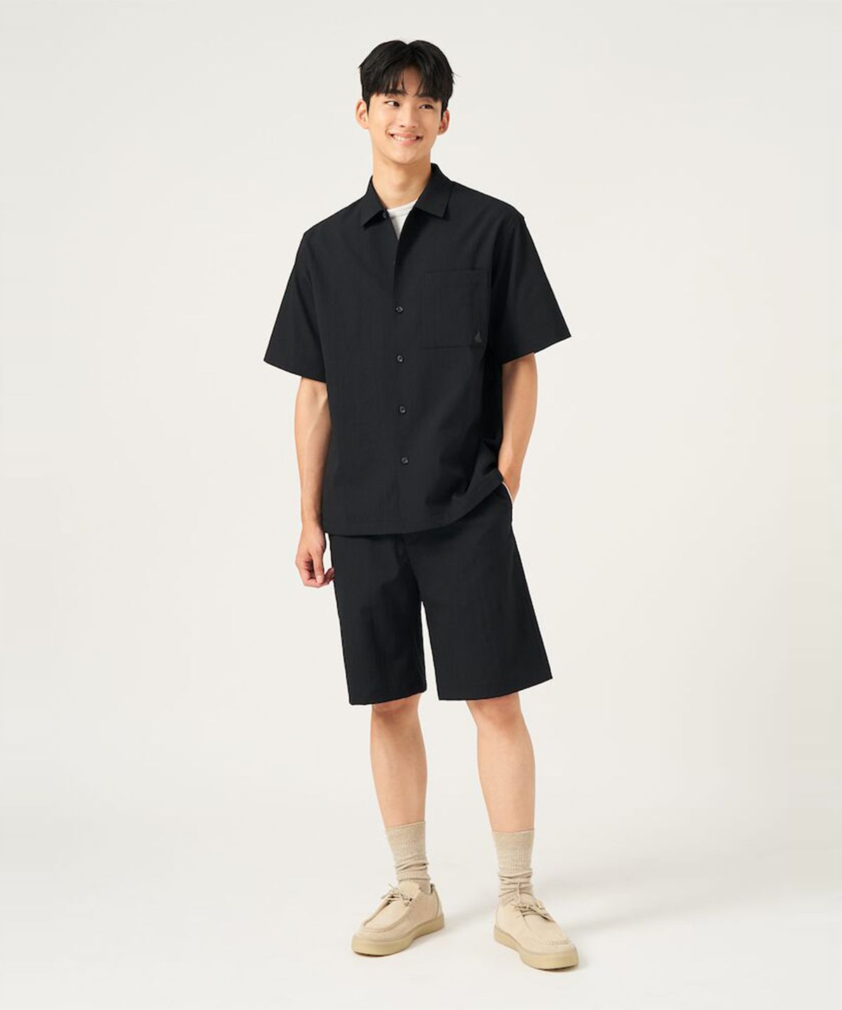 빈폴 멘(BEANPOLE MEN) 화섬 하프 팬츠  블랙