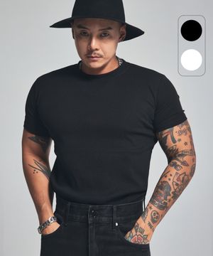 골지 니트 하프 머슬핏 티셔츠