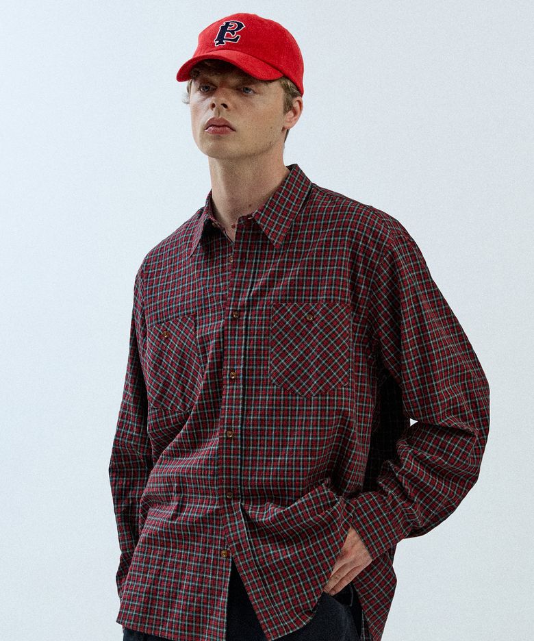 Two-Tone Check LS Shirts 22(Red)