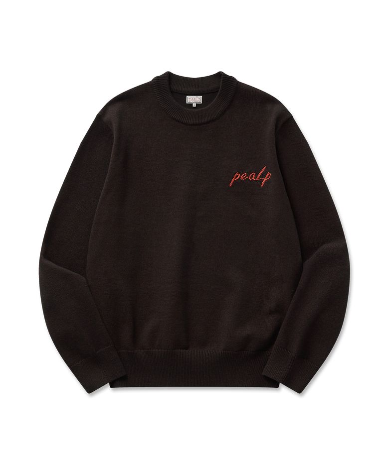 Hand-Embroidered Logo Knit Sweater 20(Charcoal)