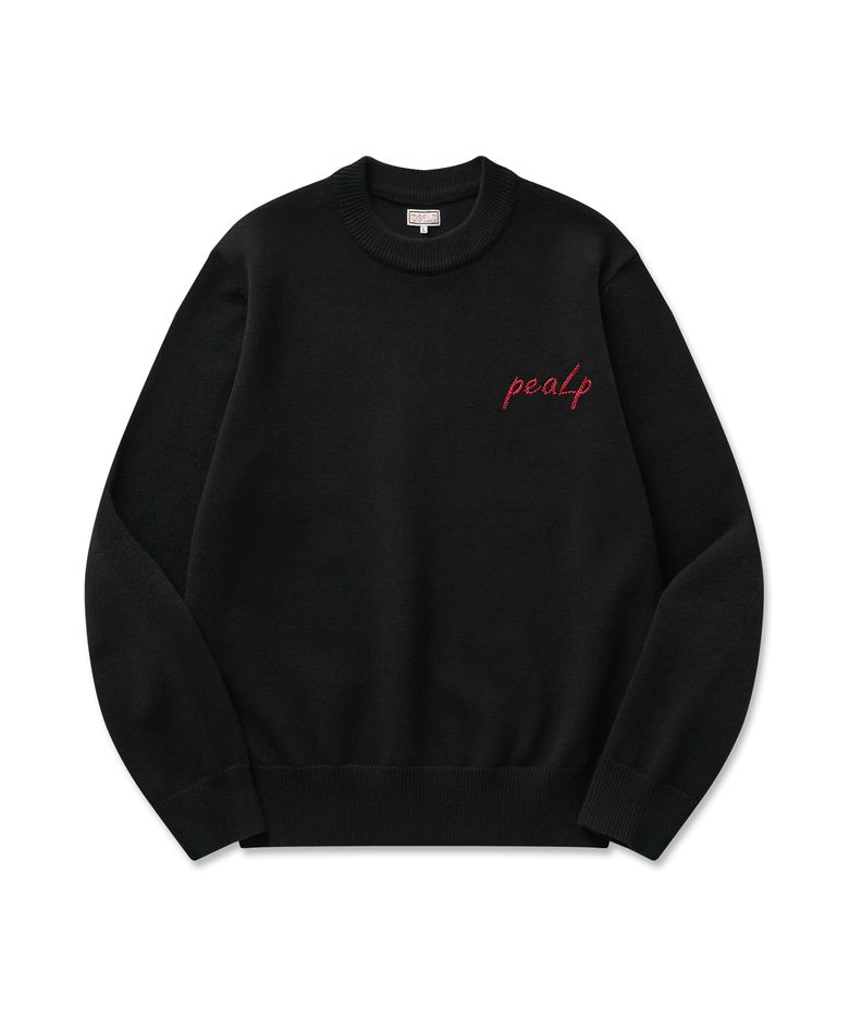 Hand-Embroidered Logo Knit Sweater 20(Black)