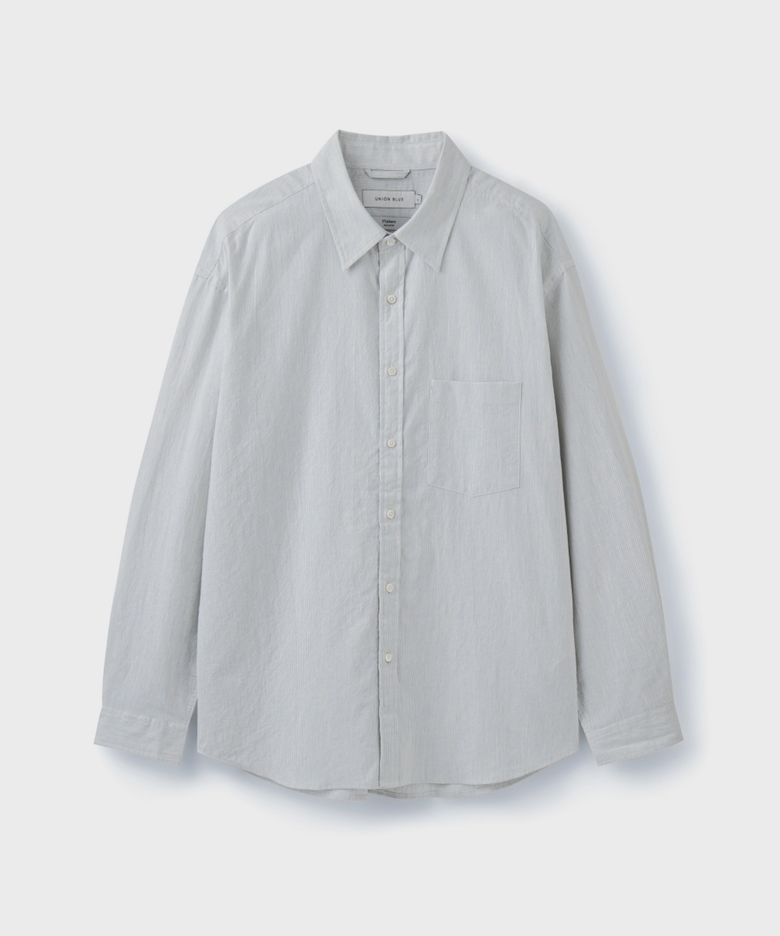 [STALKERS × UNIONBLUE] HAZE STRIPE SHIRT [MELANGE BLUE]