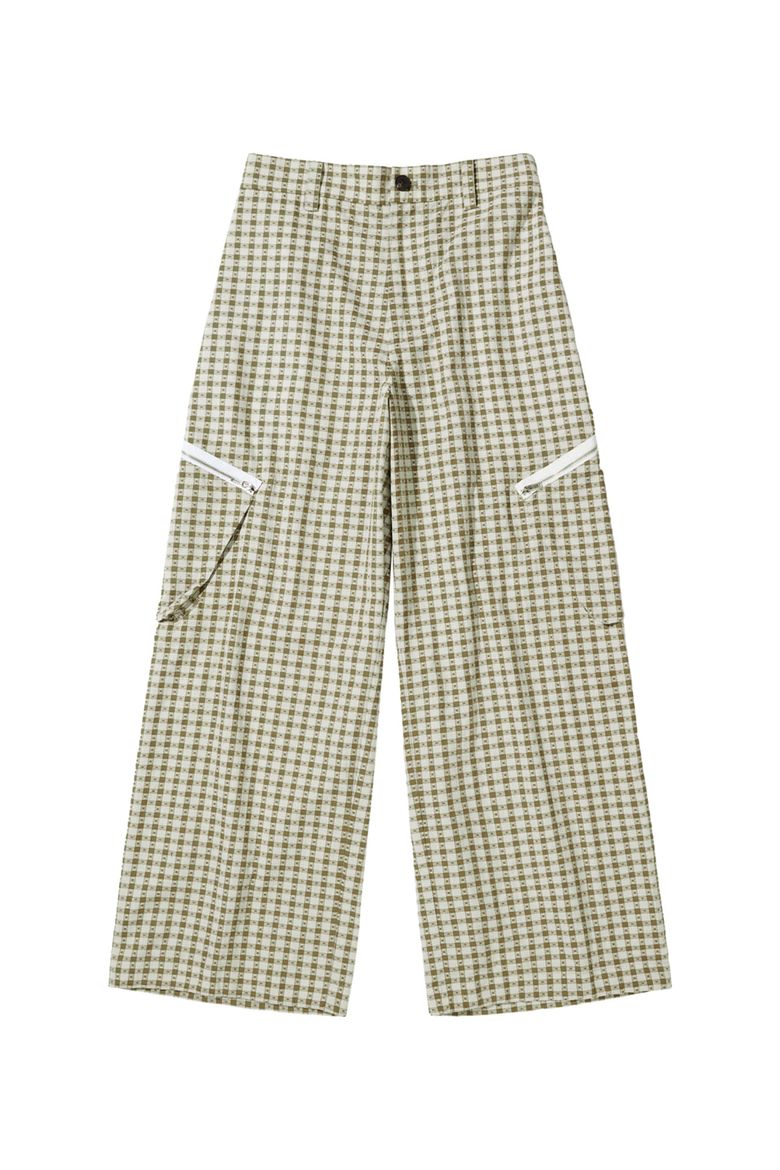 DEINET CHECK CARGO STRING PANTS IN BEIGE