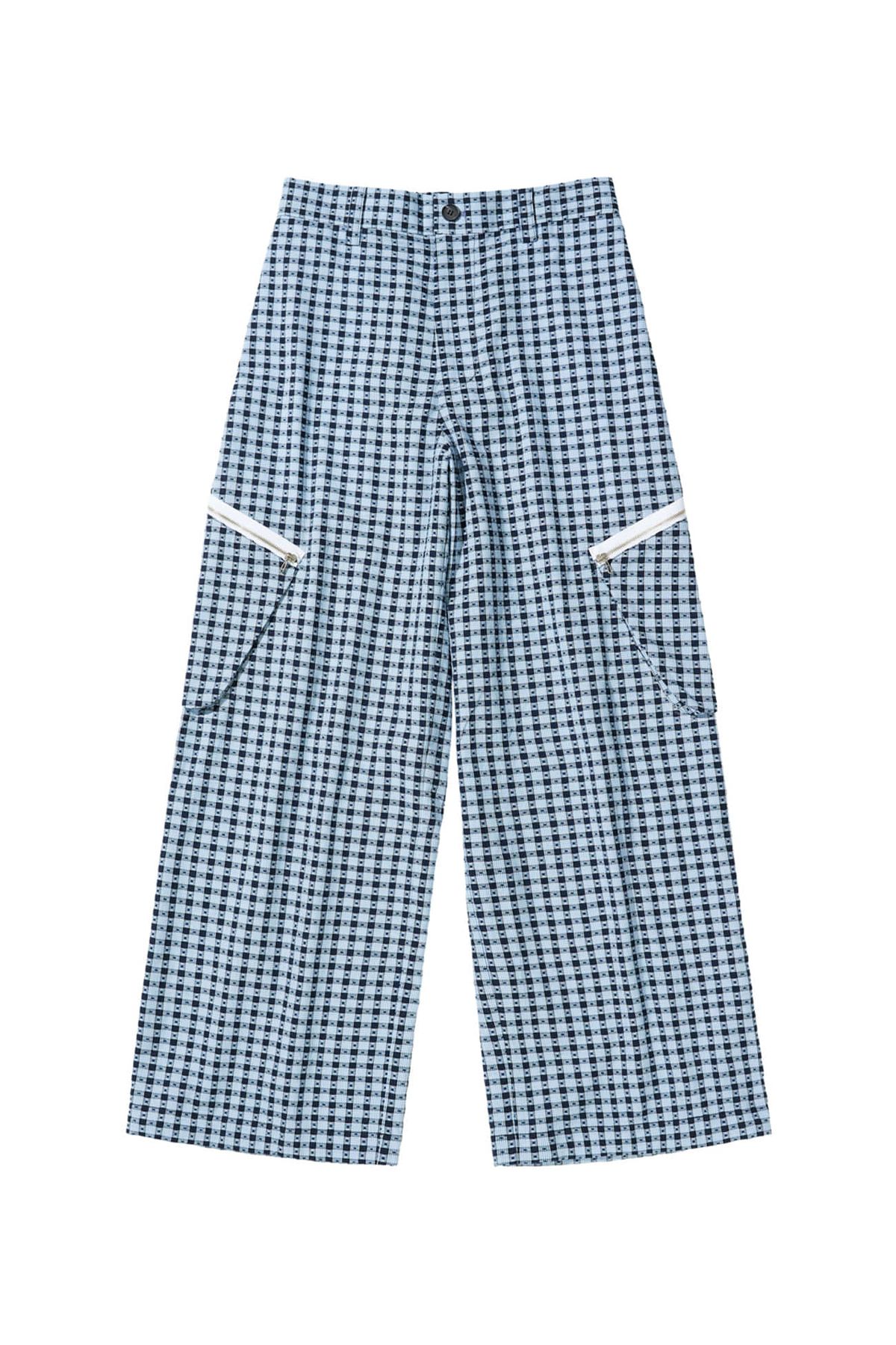 다이닛(DEINET) DEINET CHECK CARGO STRING PANTS IN BLUE