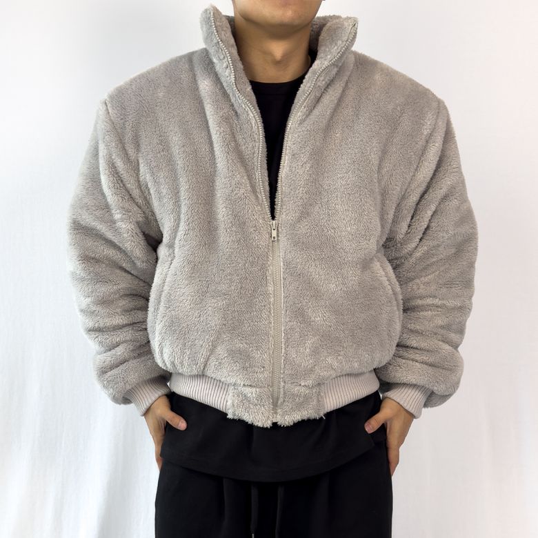 와이드 숄더 후리스 숏 패딩 자켓