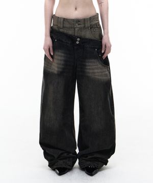 Op. 09 DUAL OBLIQUE DENIM PANTS B/BLACK
