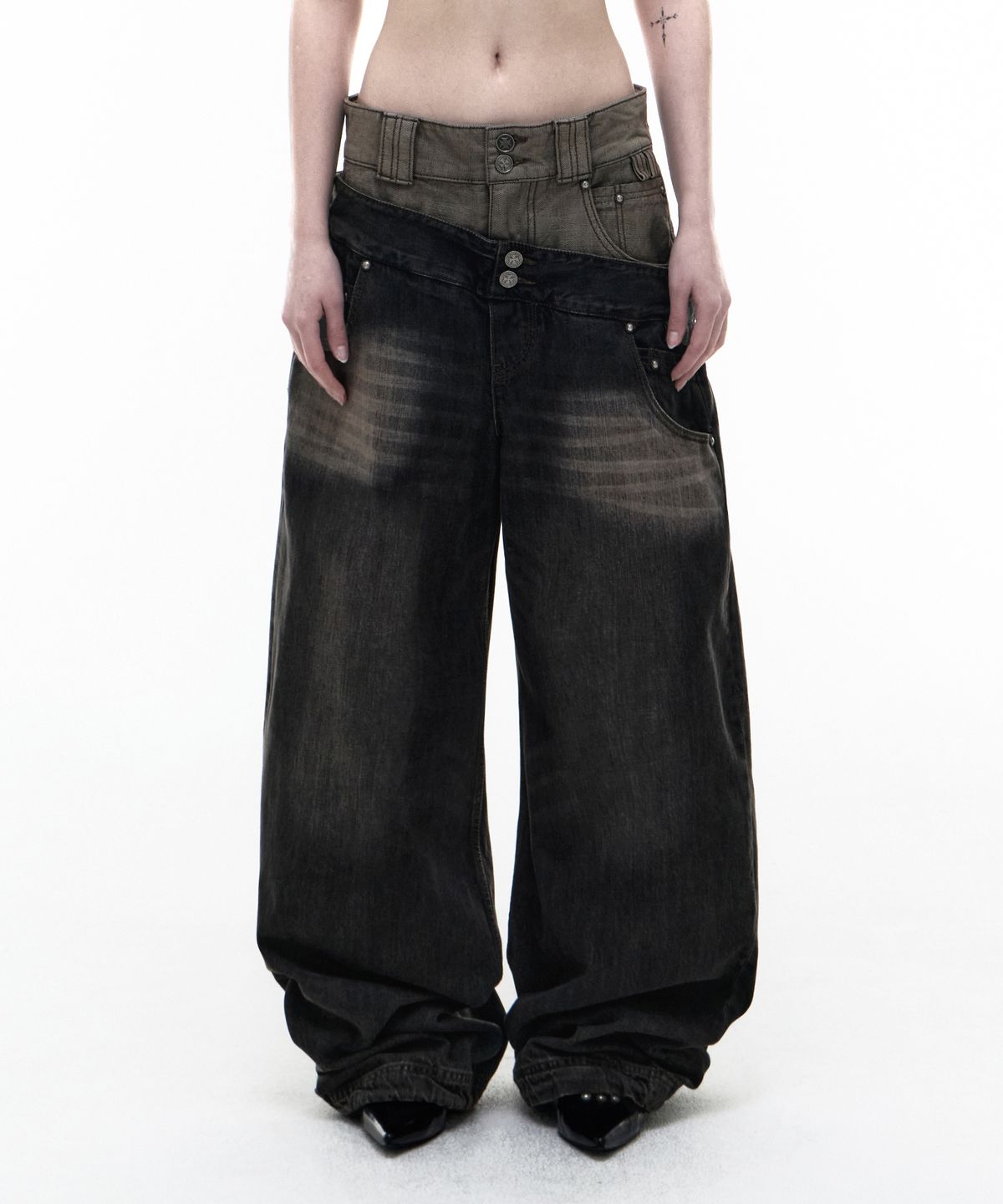 오퍼스 0012(OPUS 0012) Op. 09 DUAL OBLIQUE DENIM PANTS B/BLACK