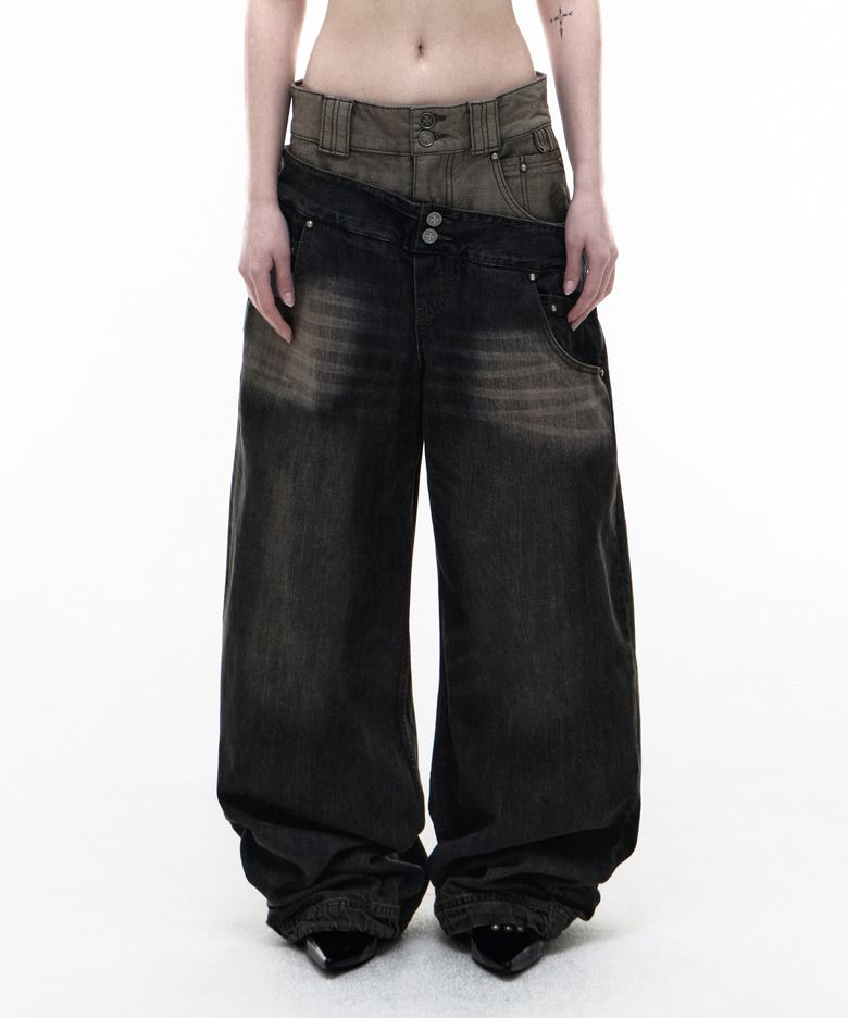 Op. 09 DUAL OBLIQUE DENIM PANTS B/BLACK