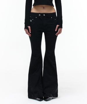 Op. 09 WICKED SLIM FLARE DENIM PANTS BLACK