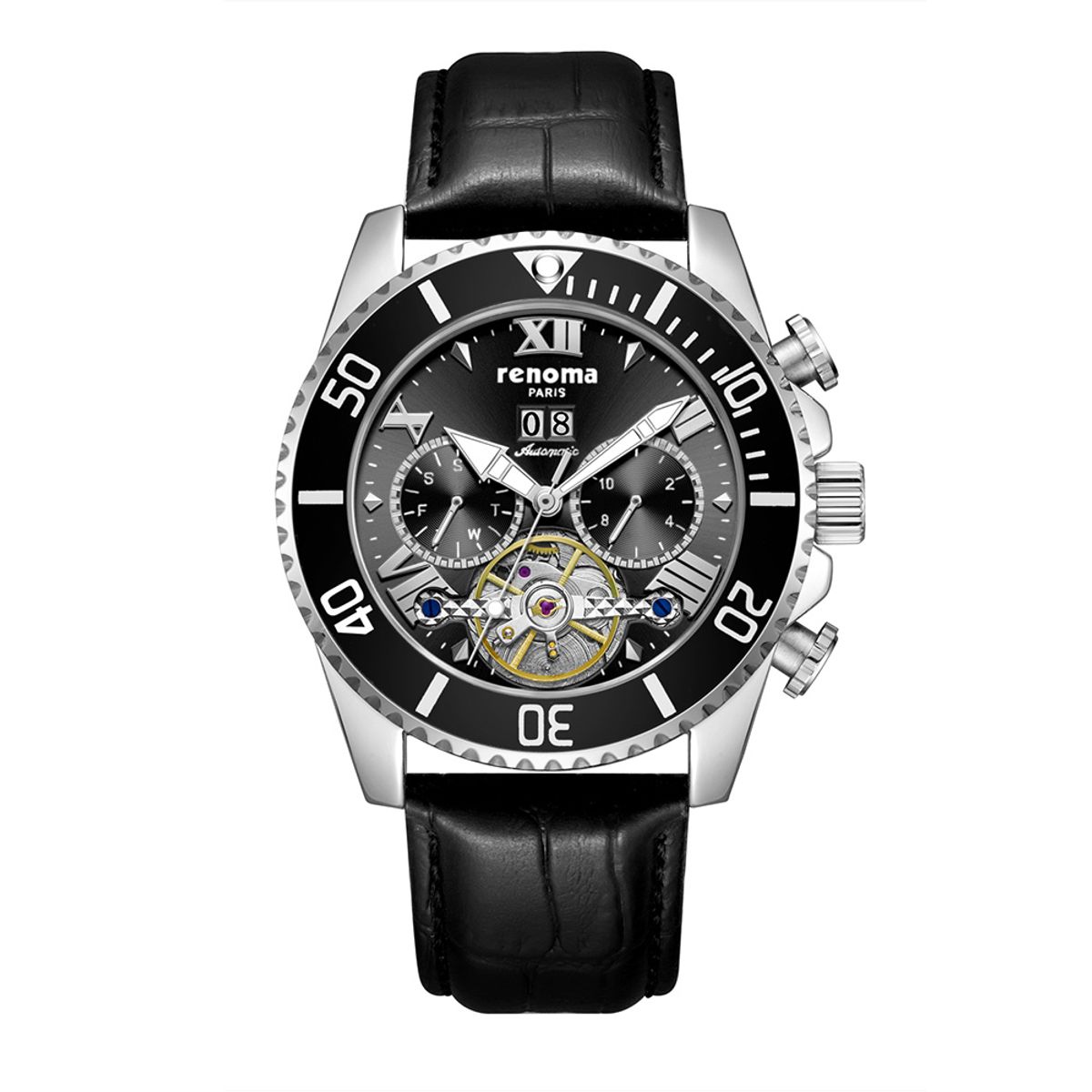 레노마 시계(RENOMA WATCH) 레노마 RE2502HM 멀티펑션 오토매틱남성가죽시계 화이트블랙/블랙앤블랙