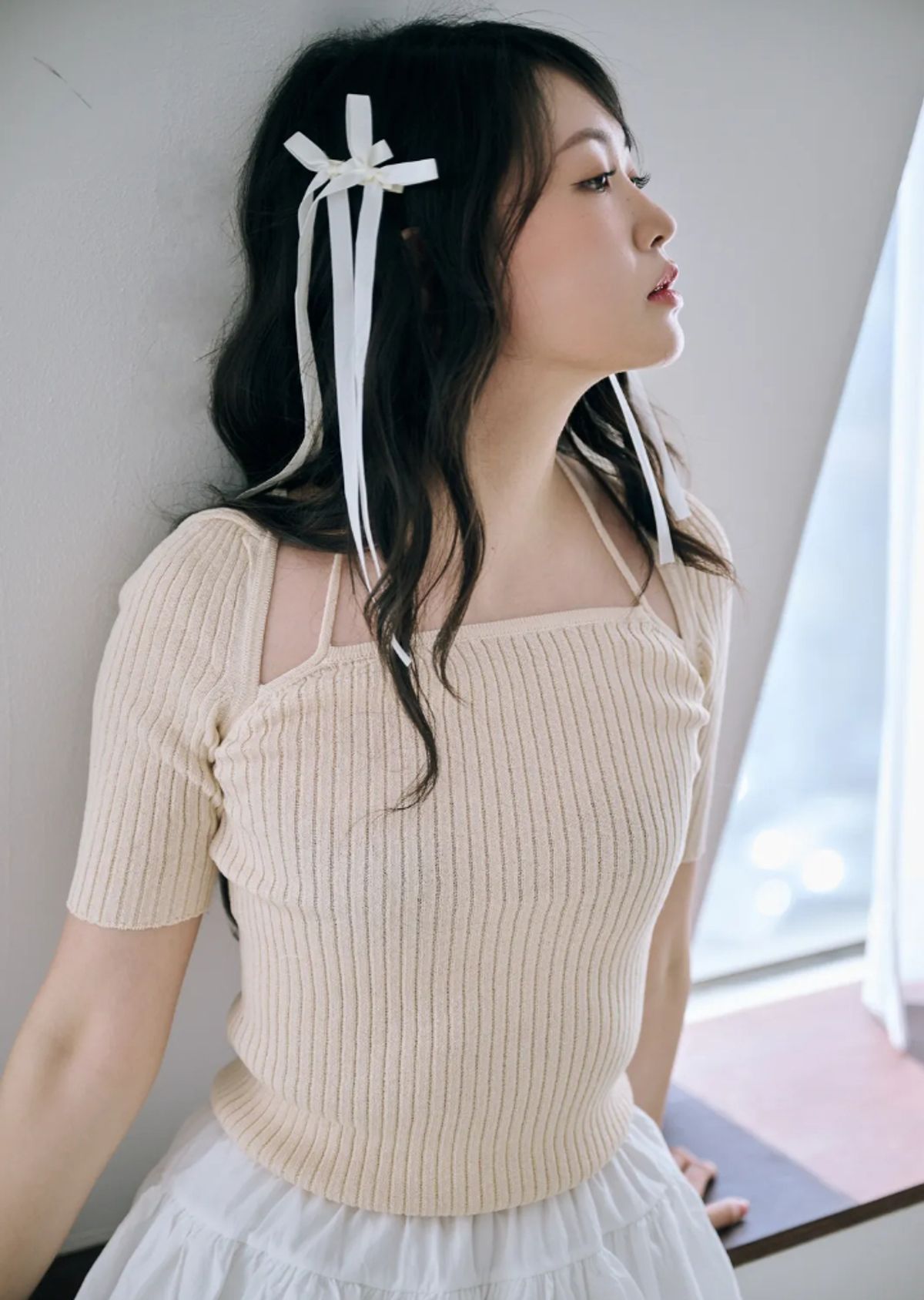 바이서우(BYSEOWOO) 비앙카 투웨이 니트 티셔츠(아이보리)