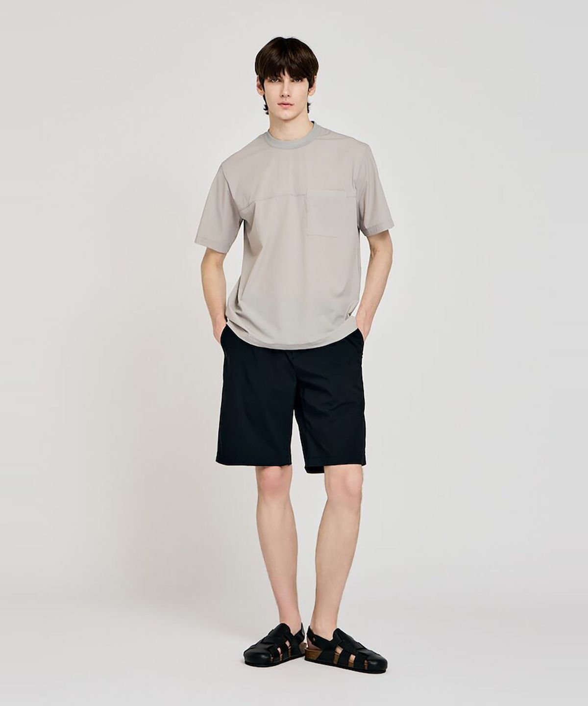 GLXY (갤럭시 라이프스타일)(GLXY (GALAXY LIFESTYLE)) GLXY [갤럭시라이프스타일][三無衣服] 스트레치 기능성 라운드 티셔츠  그레이