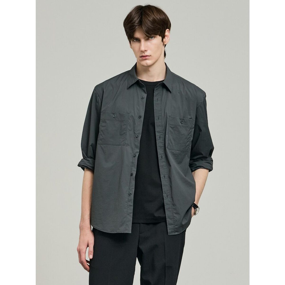 GLXY (갤럭시 라이프스타일)(GLXY (GALAXY LIFESTYLE)) GLXY [갤럭시라이프스타일][三無衣服] 나일론 스트레치 오버셔츠  애쉬