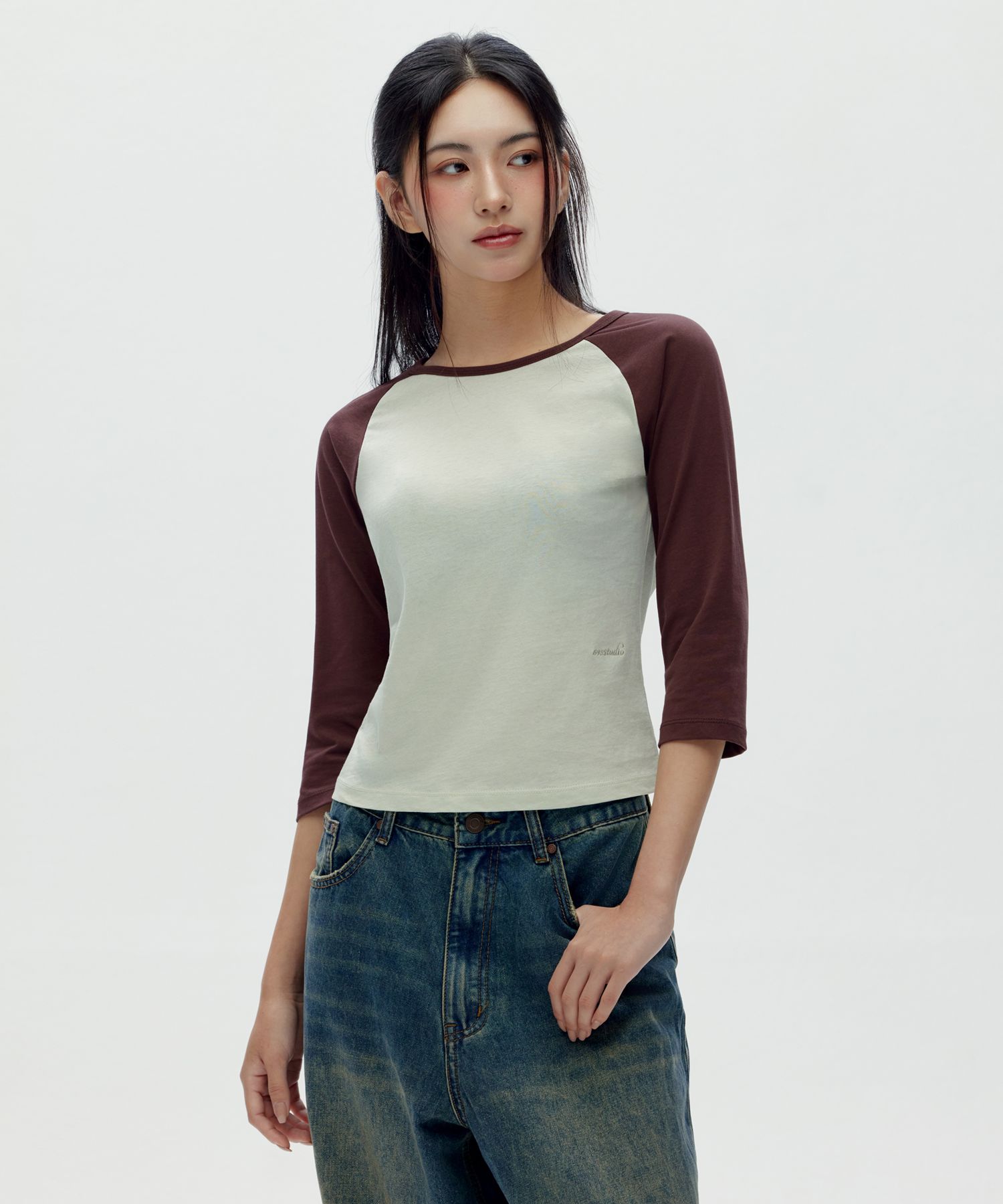 MUSINSA | 1993STUDIO W Raglan Color Block 7/8 Sleeve T